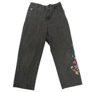 Quacker Factory Embroidered Stretchy High Waisted Jean YOUTH SM Boho Cottage